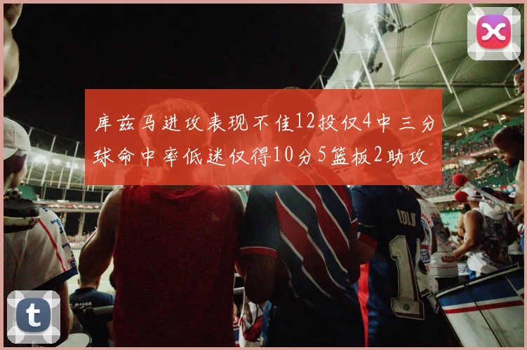 库兹马进攻表现不佳12投仅4中三分球命中率低迷仅得10分5篮板2助攻